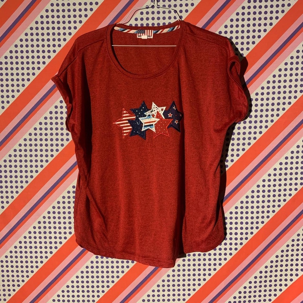 American Spirit Women Red Americana Graphic Stars T-Shirt XL